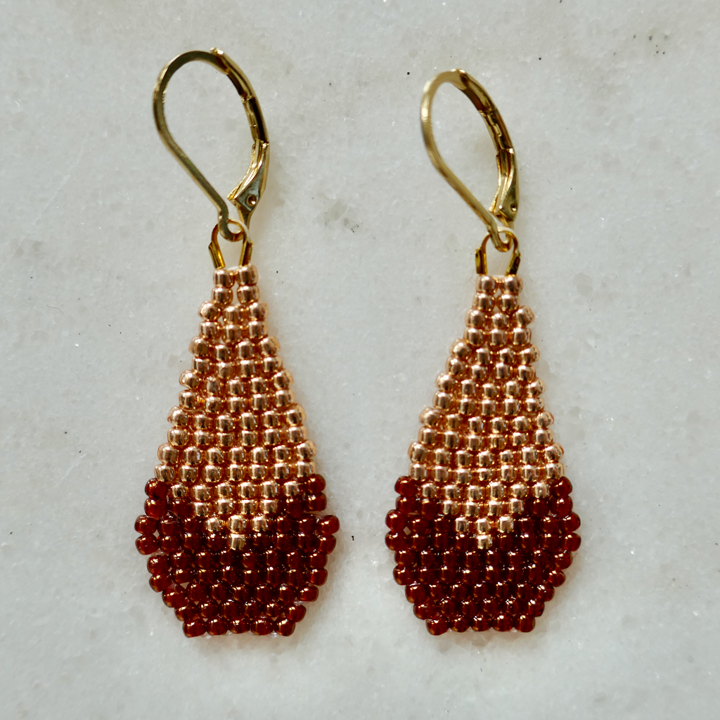 Rose Gold & Golden Garnet - Glass Bead Earrings - Small