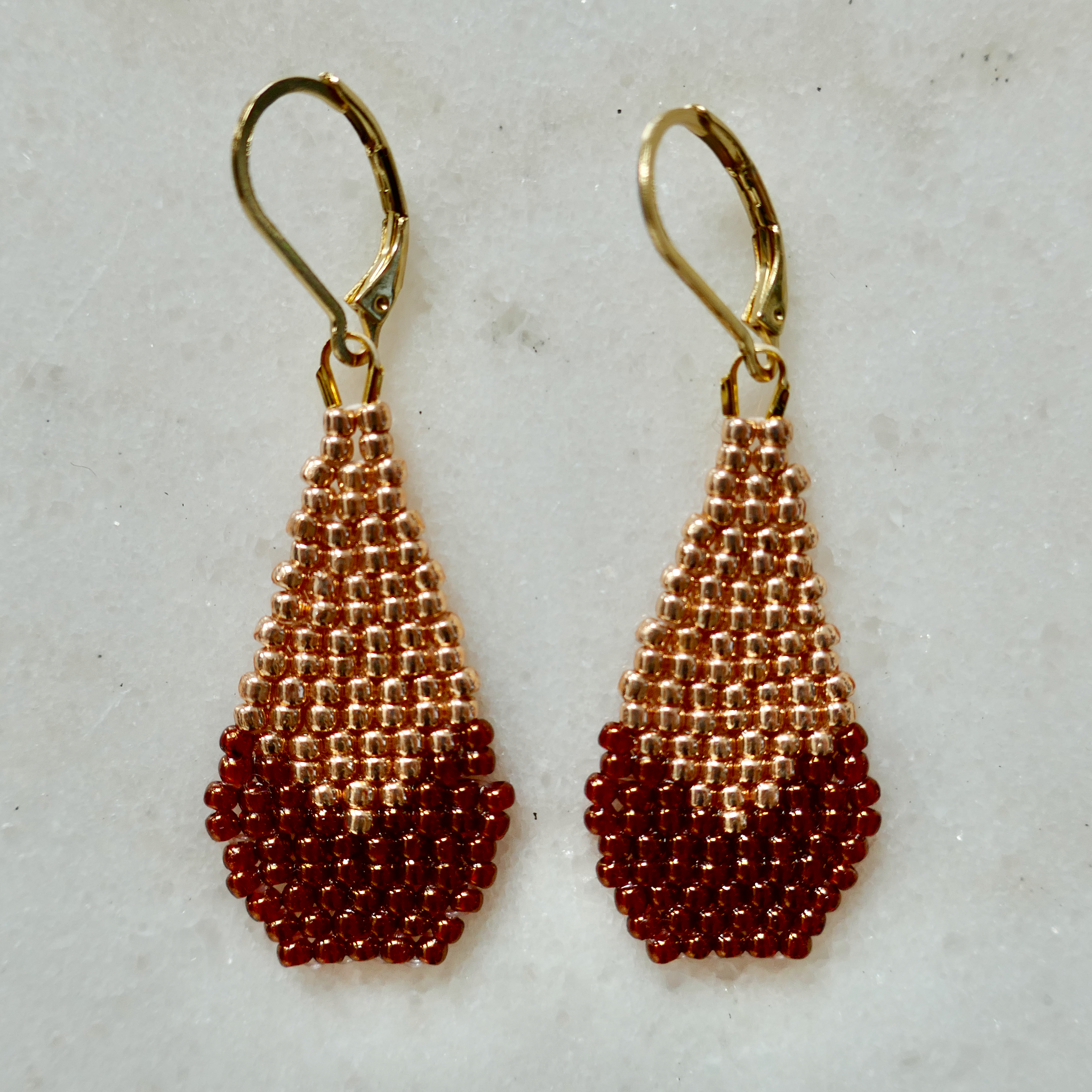 Rose Gold & Golden Garnet - Glass Bead Earrings - Small