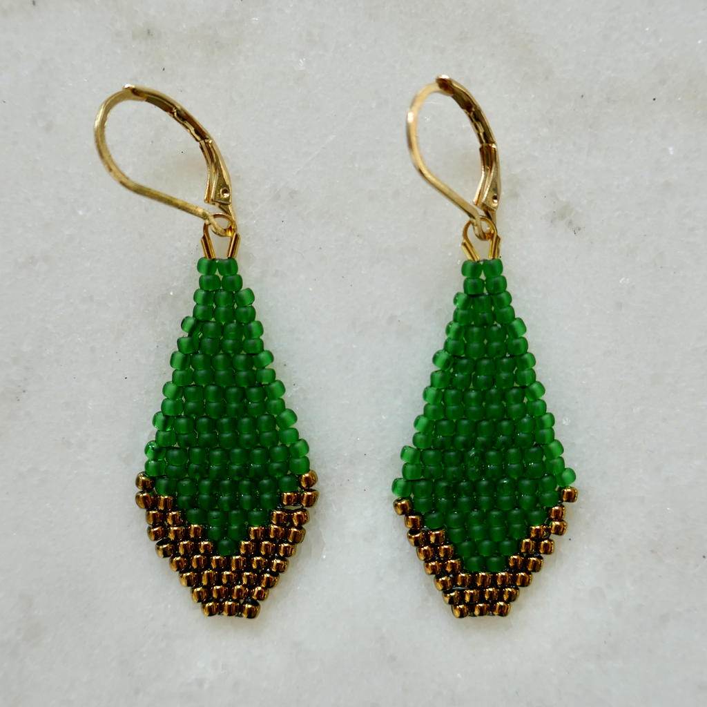 Green & Bronze - Glass Bead Earrings - Small SAMPLES & SECONDS SALE