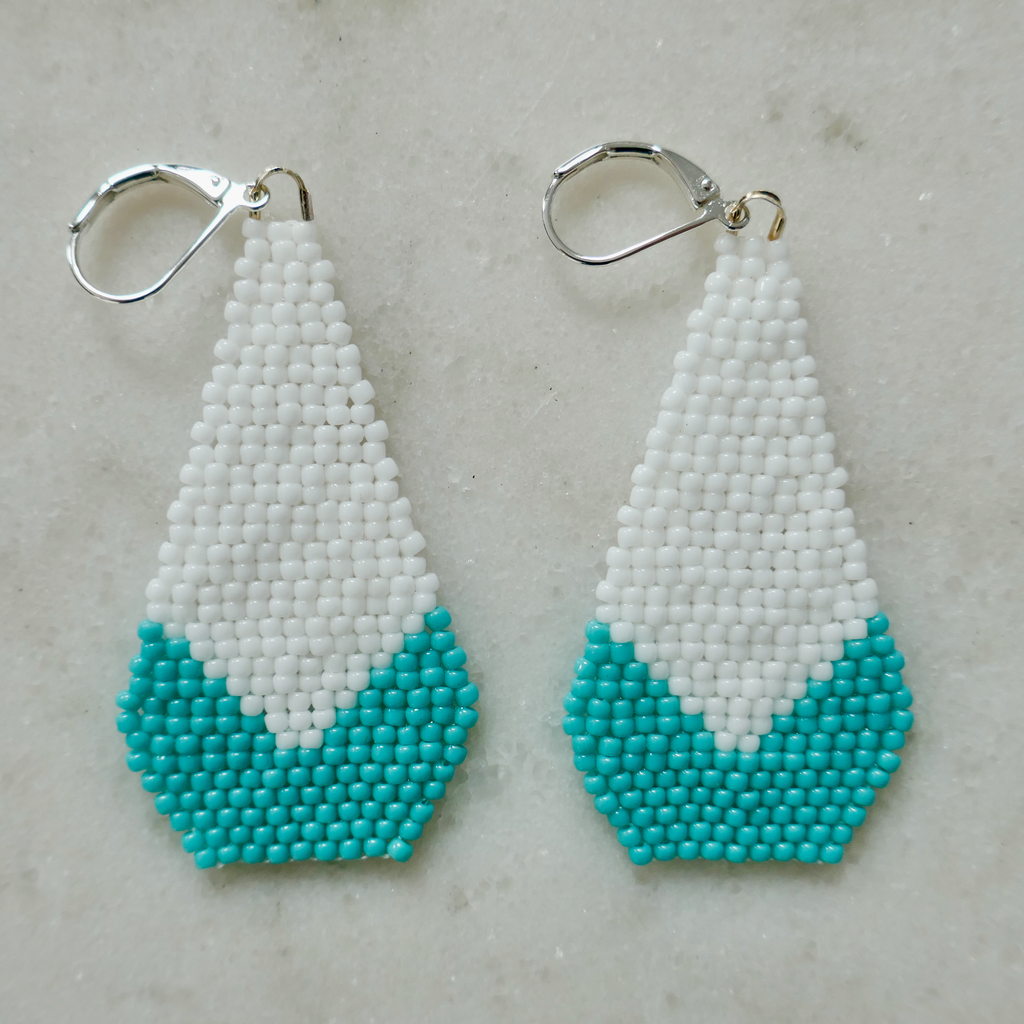 Turquoise & White - Glass Bead Earrings - Large