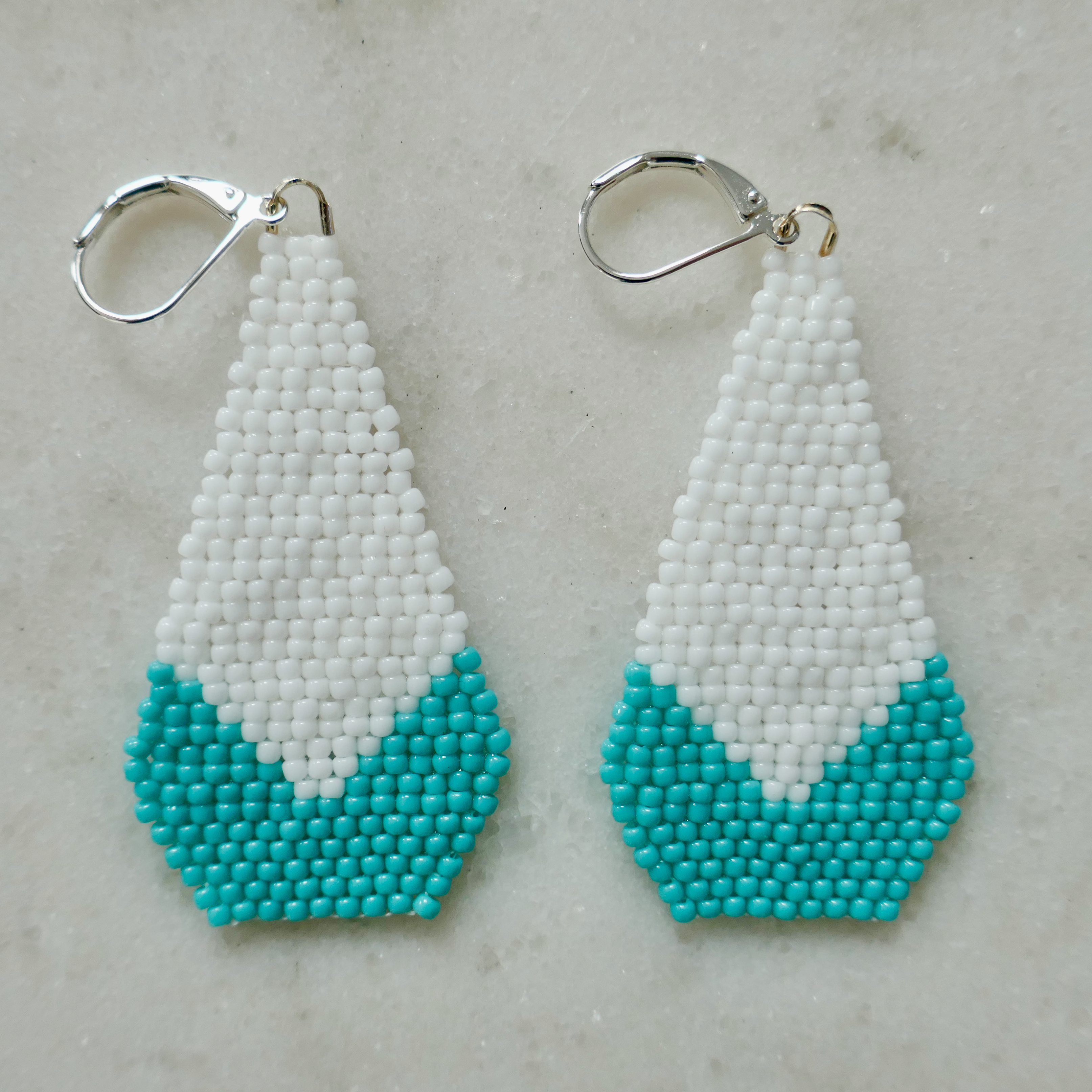 Turquoise & White - Glass Bead Earrings - Large