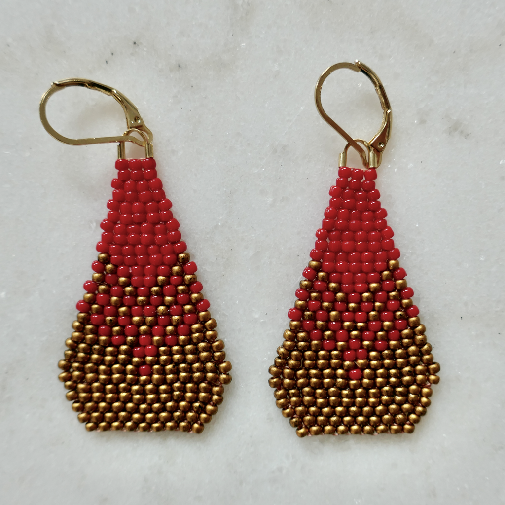 Red & Soft Bronze Fade - Glass Bead Earrings - Medium/Small