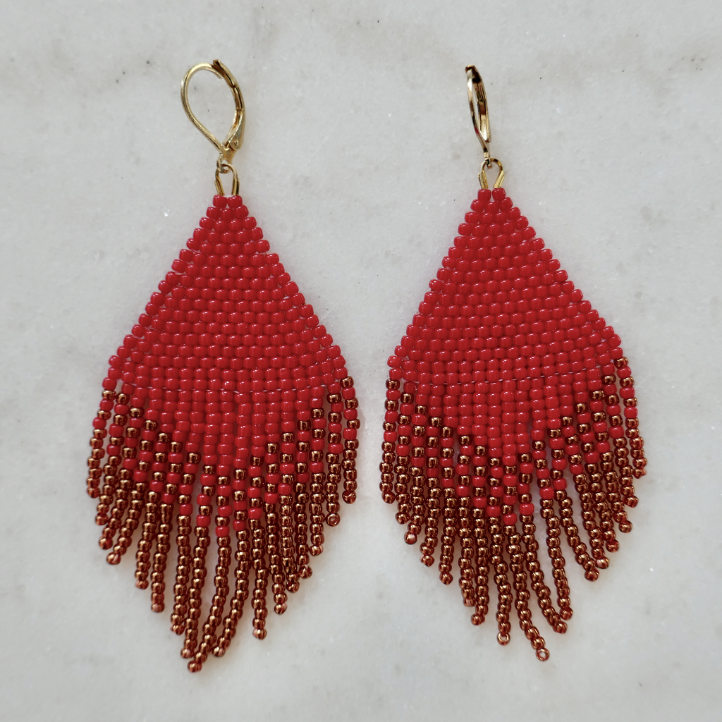 Crimson Cascade - Glass Bead Earrings - Medium