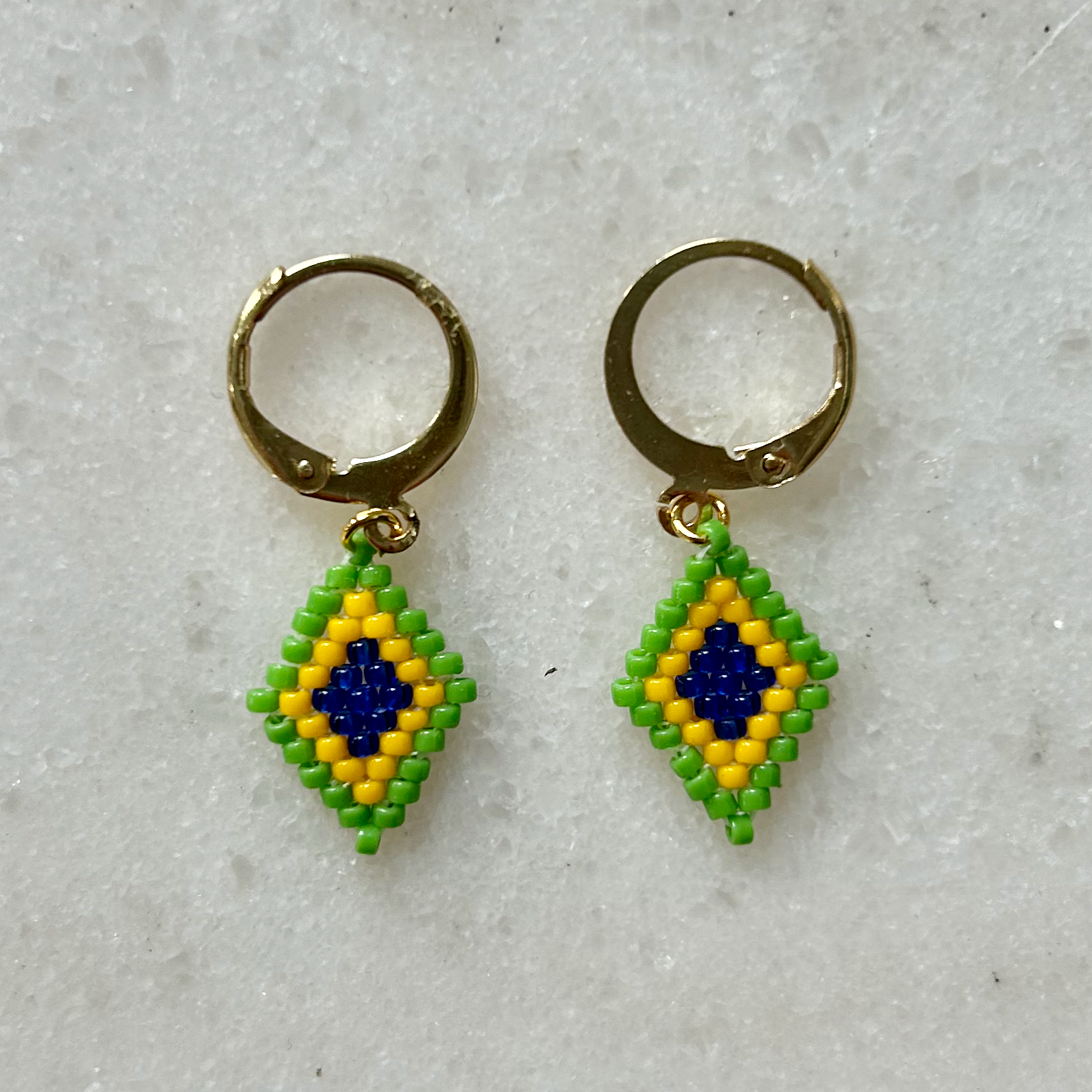 Brasileira! - Glass Bead Diamond-Shaped Earrings - Tiny Opaque Mint Green