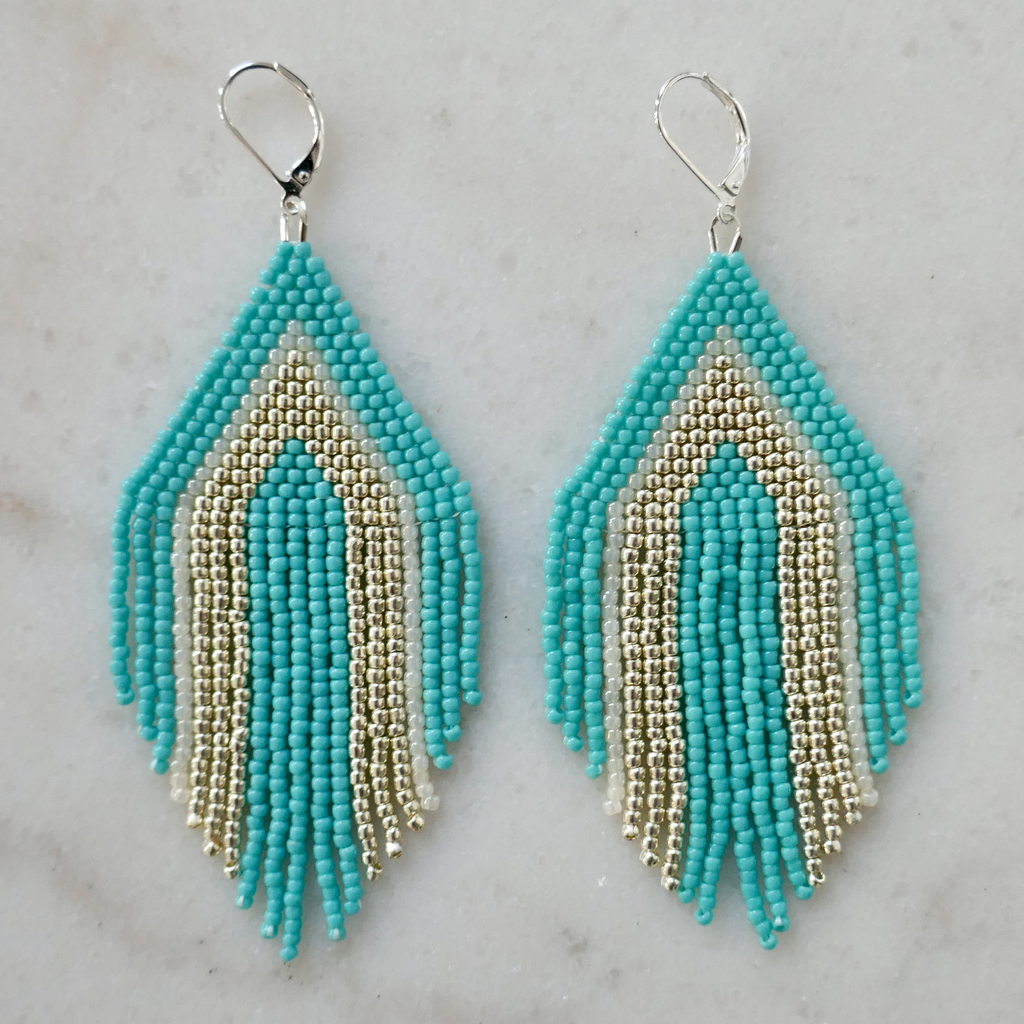 Cool Water & Soft Sand - Glass Bead Earrings - Large
