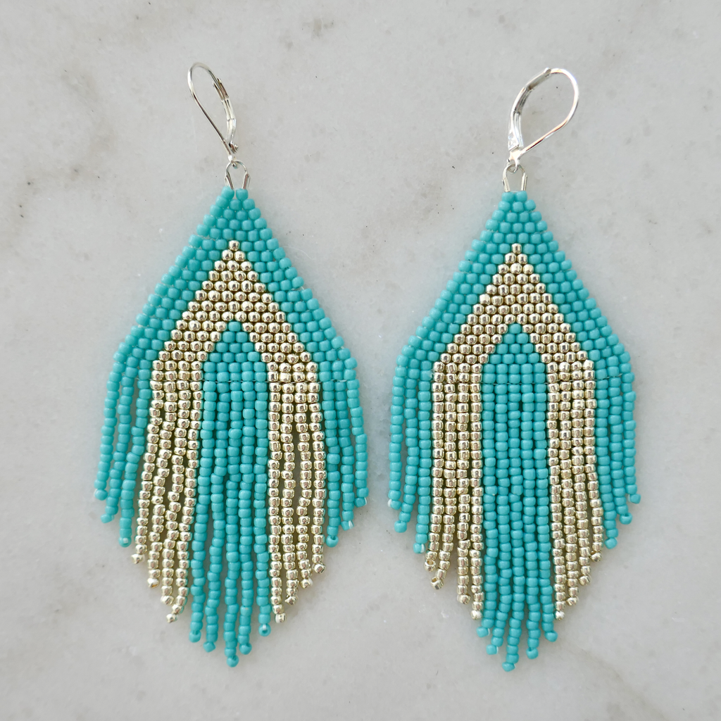 Cool Water & Sparkling Shore - Glass Bead Earrings - Large