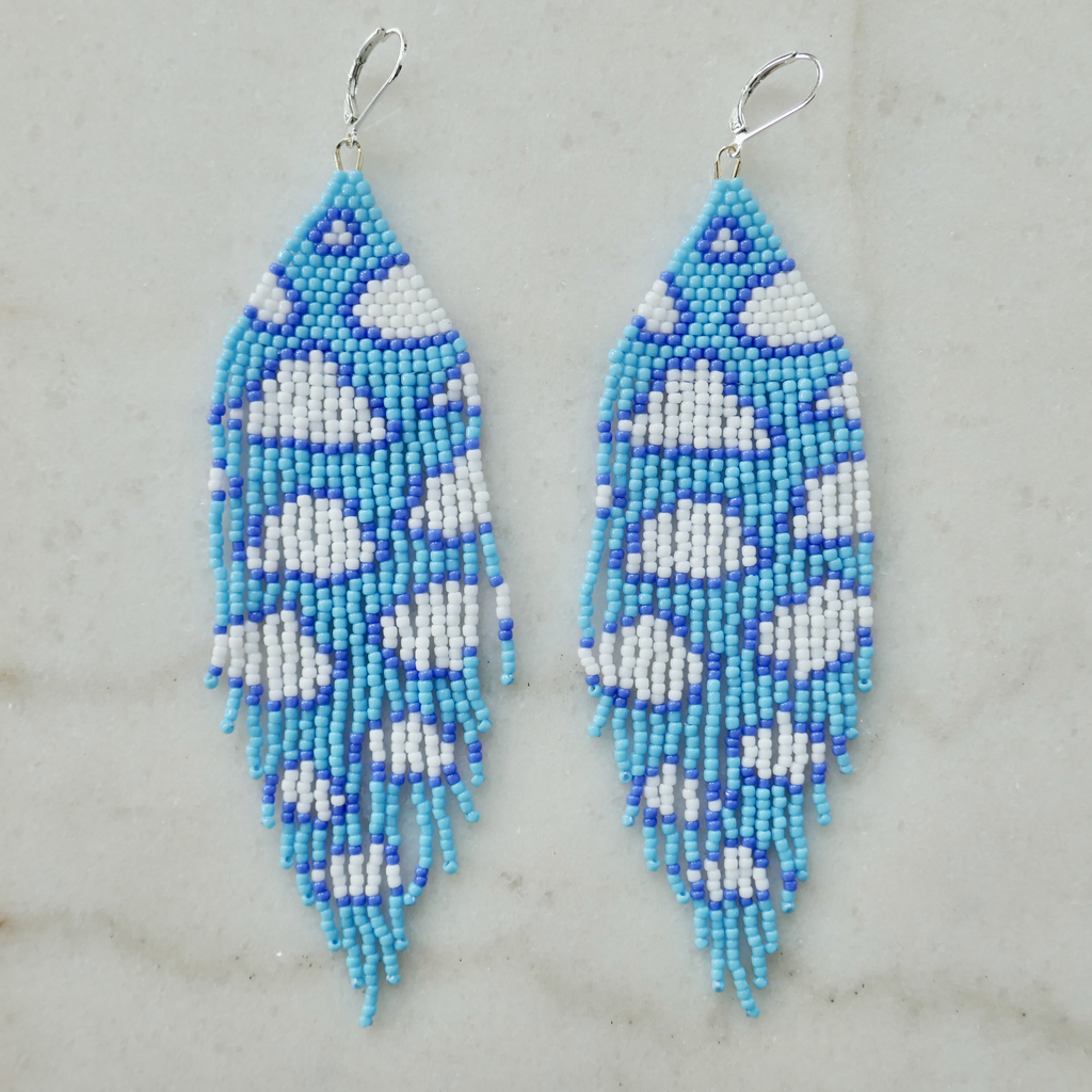 Clouds - Long Tasselled Glass Bead Earrings - Large