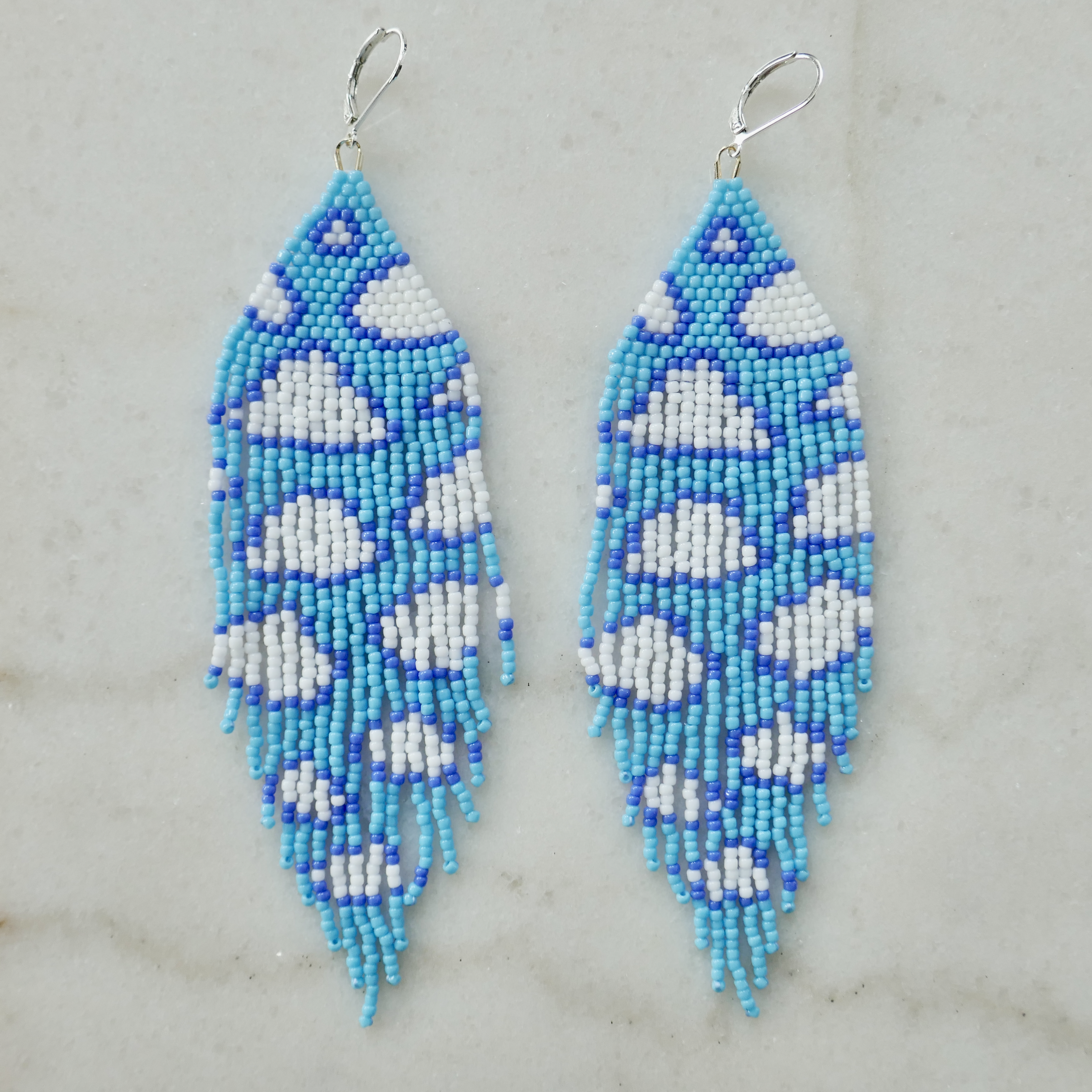 Clouds - Long Tasselled Glass Bead Earrings - Large