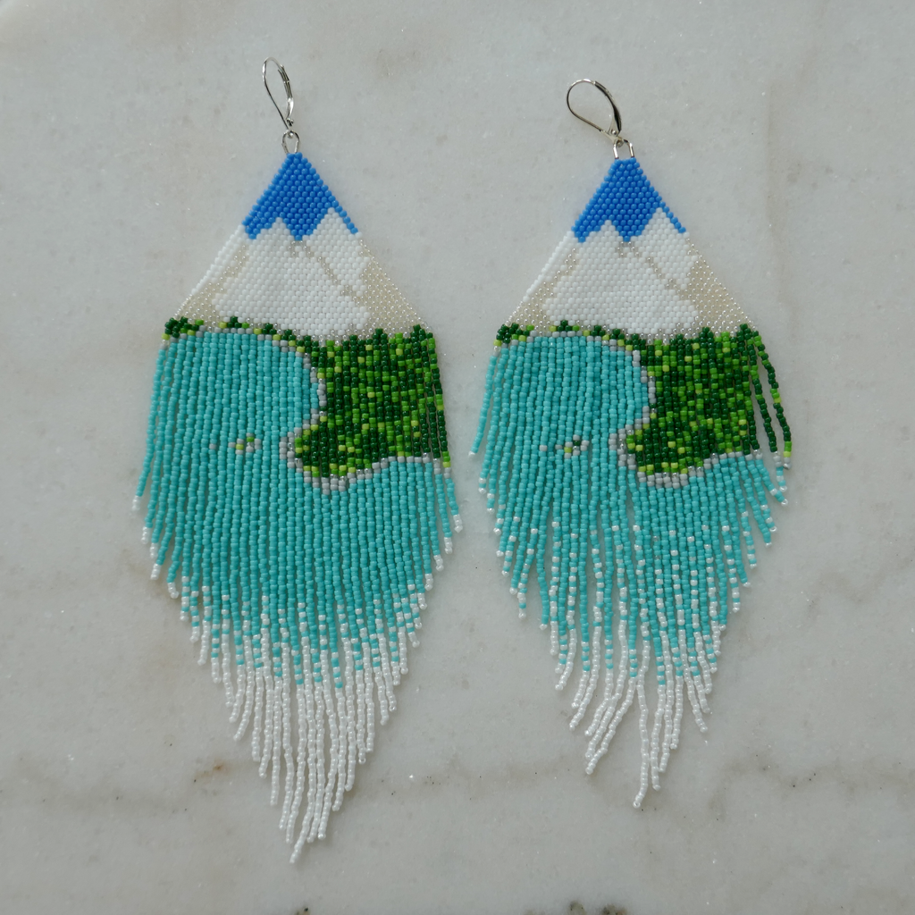 Tranquil Mountain Lake - Glass Bead Earrings - Oversize - SAMPLES & SECONDS SALE