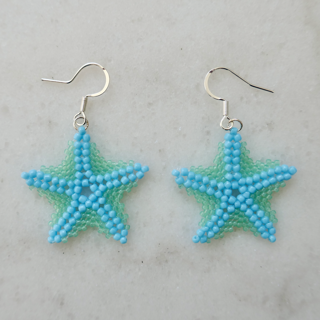 Blue Sea Star - Glass Bead Earrings - Small