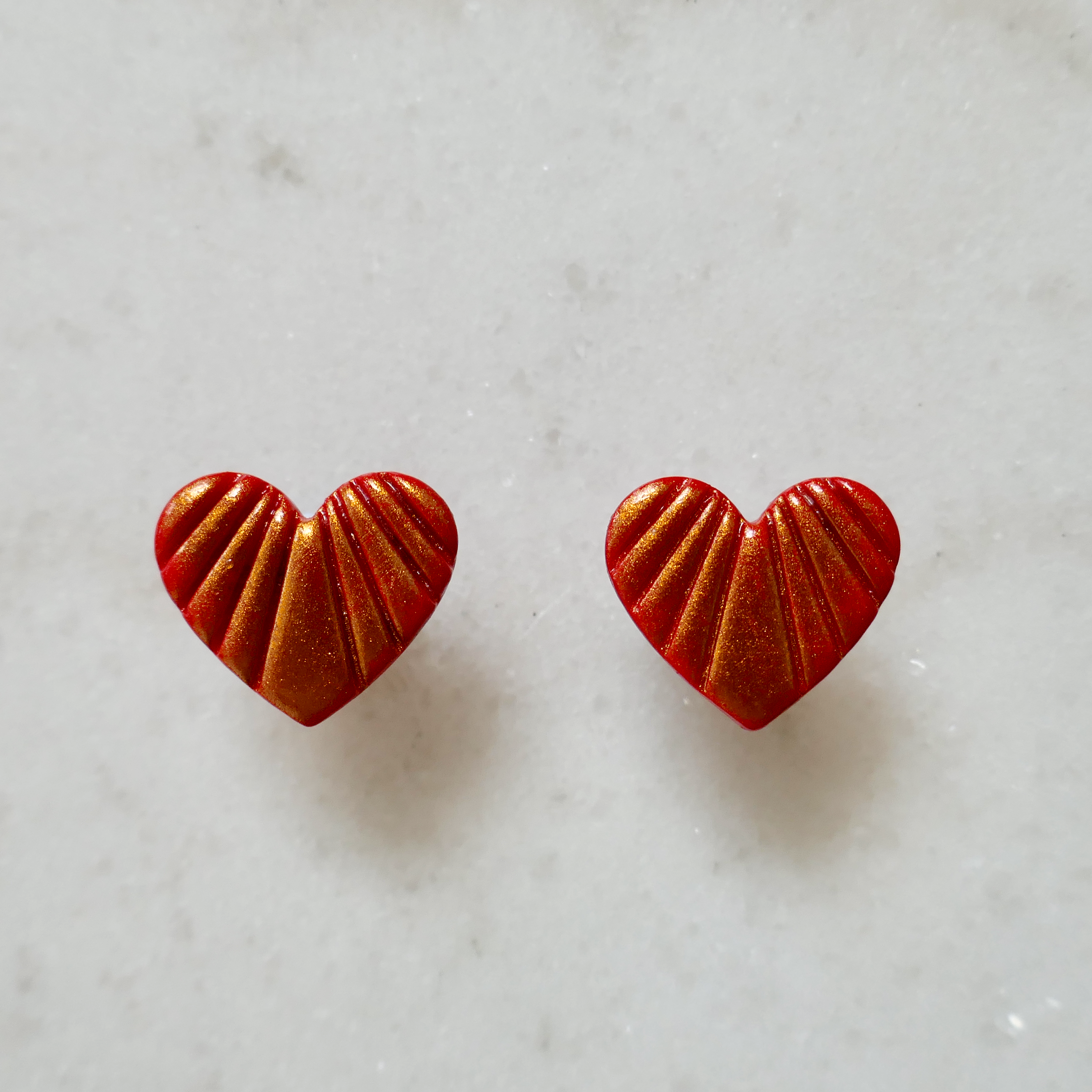 Heart of Gold - Polymer Clay Stud Earrings