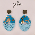 Silver & Aqua Ovals - Polymer Clay Dangle Earrings