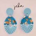 Golden Aqua Ovals - Polymer Clay Dangle Earrings