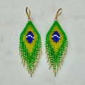 Brasileira! - Glass Bead Longer Tassel Earrings - Small Frosted Grass Green