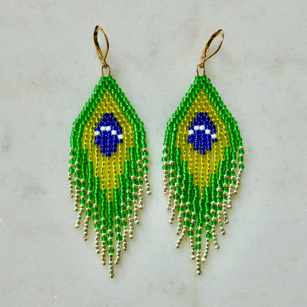 Brasileira! - Glass Bead Longer Tassel Earrings - Small Frosted Grass Green