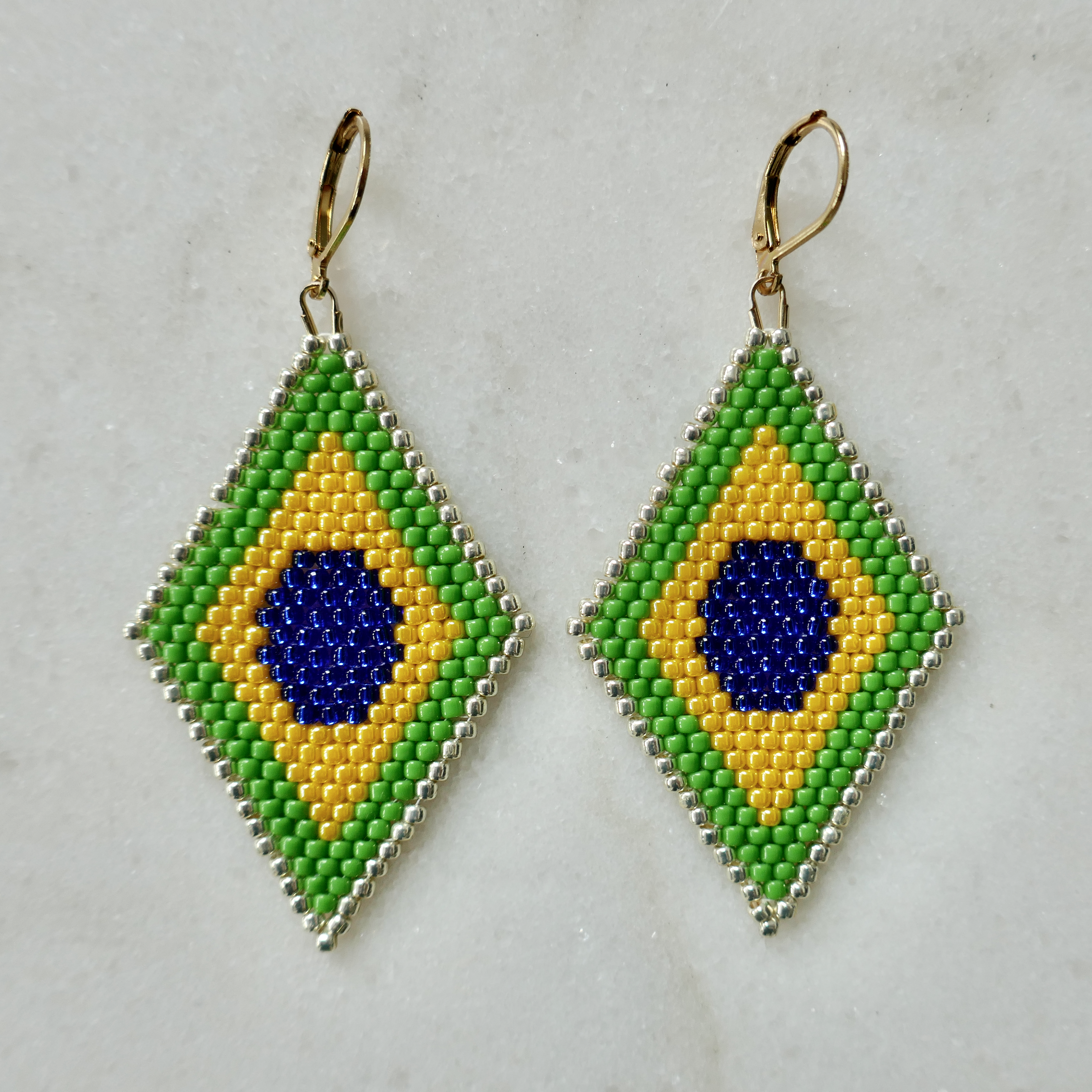 Brasileira! - Glass Bead Diamond-Shaped Earrings - Large