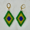 Brasileira! - Glass Bead Diamond-Shaped Earrings - Small Frosted Forest Green