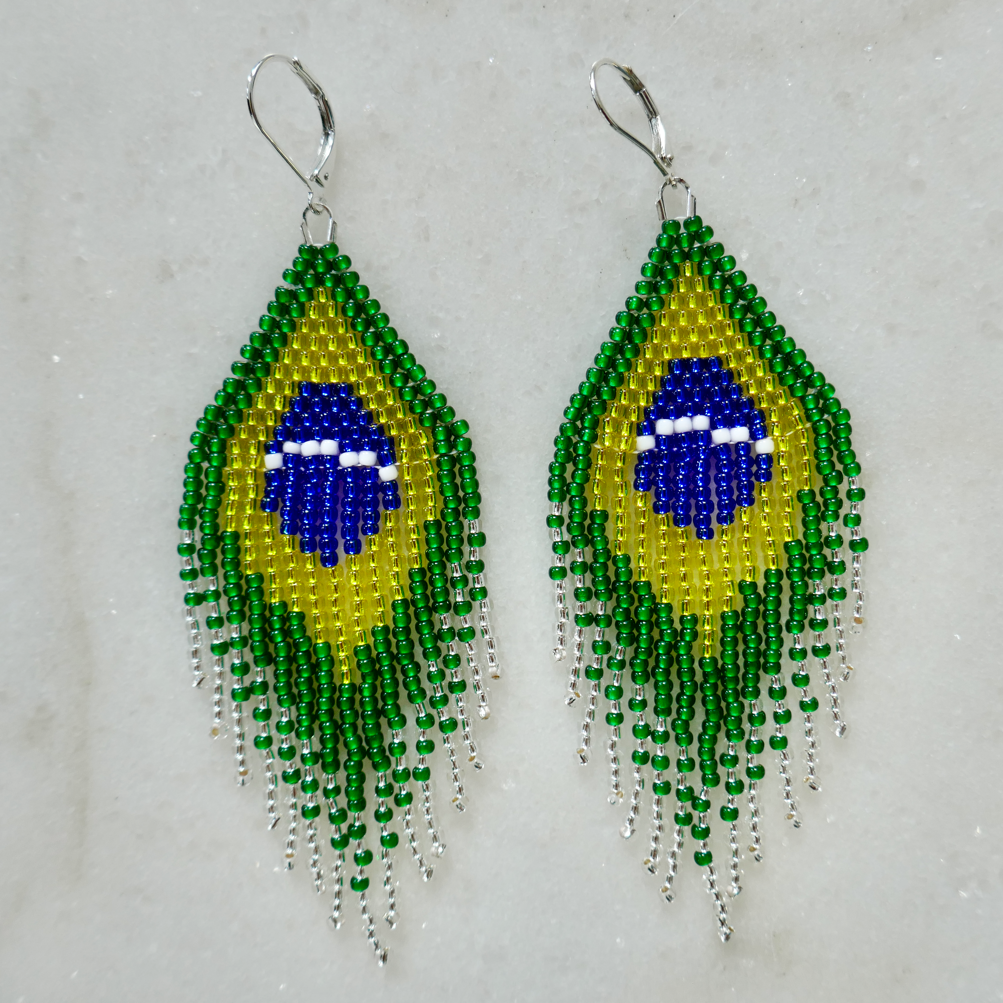 Brasileira! - Glass Bead Longer Tassel Gold Earrings - Medium Forest Green