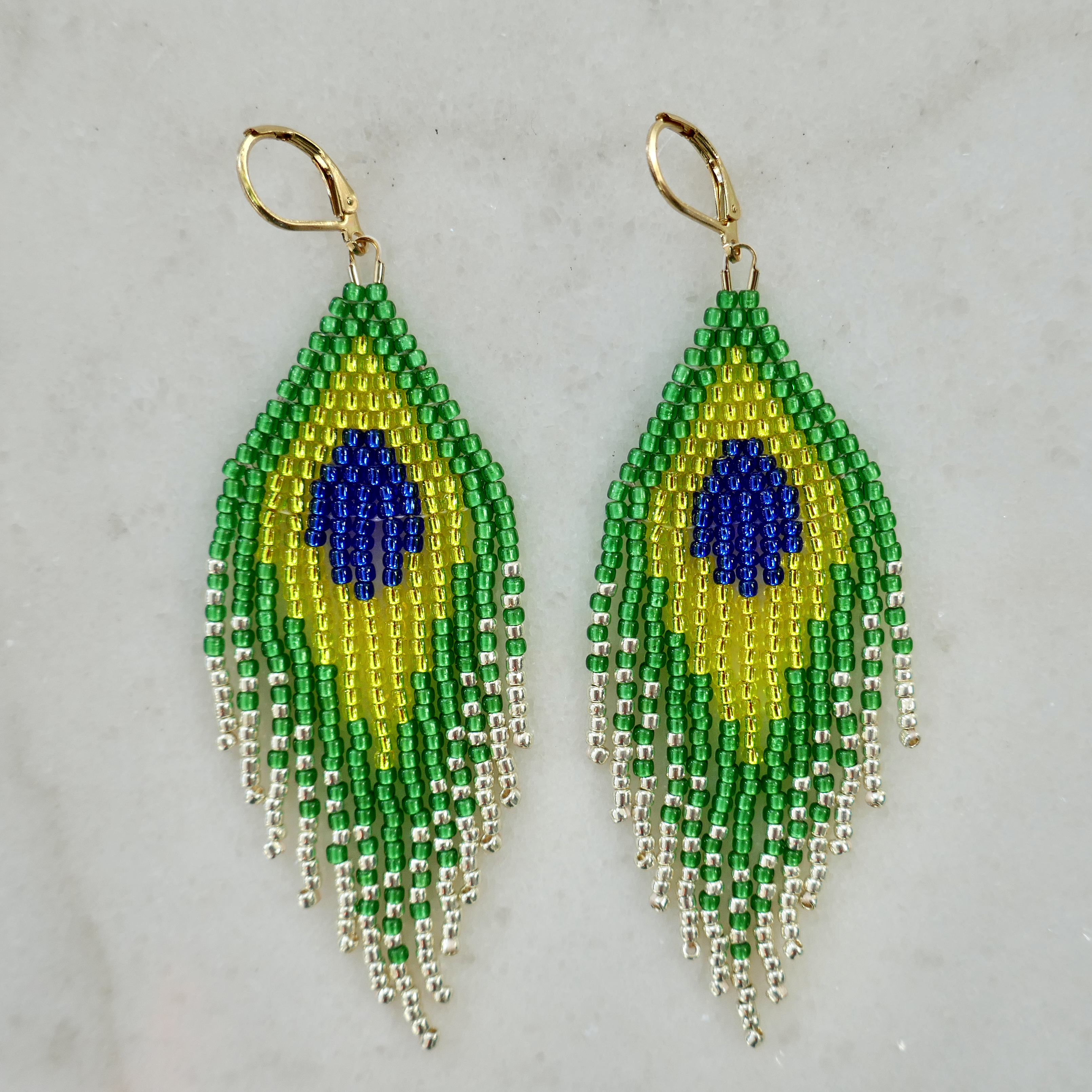Brasileira! - Glass Bead Longer Tassel Earrings - Small Grass Green