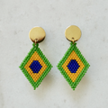 Brasileira! - Glass Bead Diamond-Shaped Earrings - Small Opaque Mint Green Gold Studs