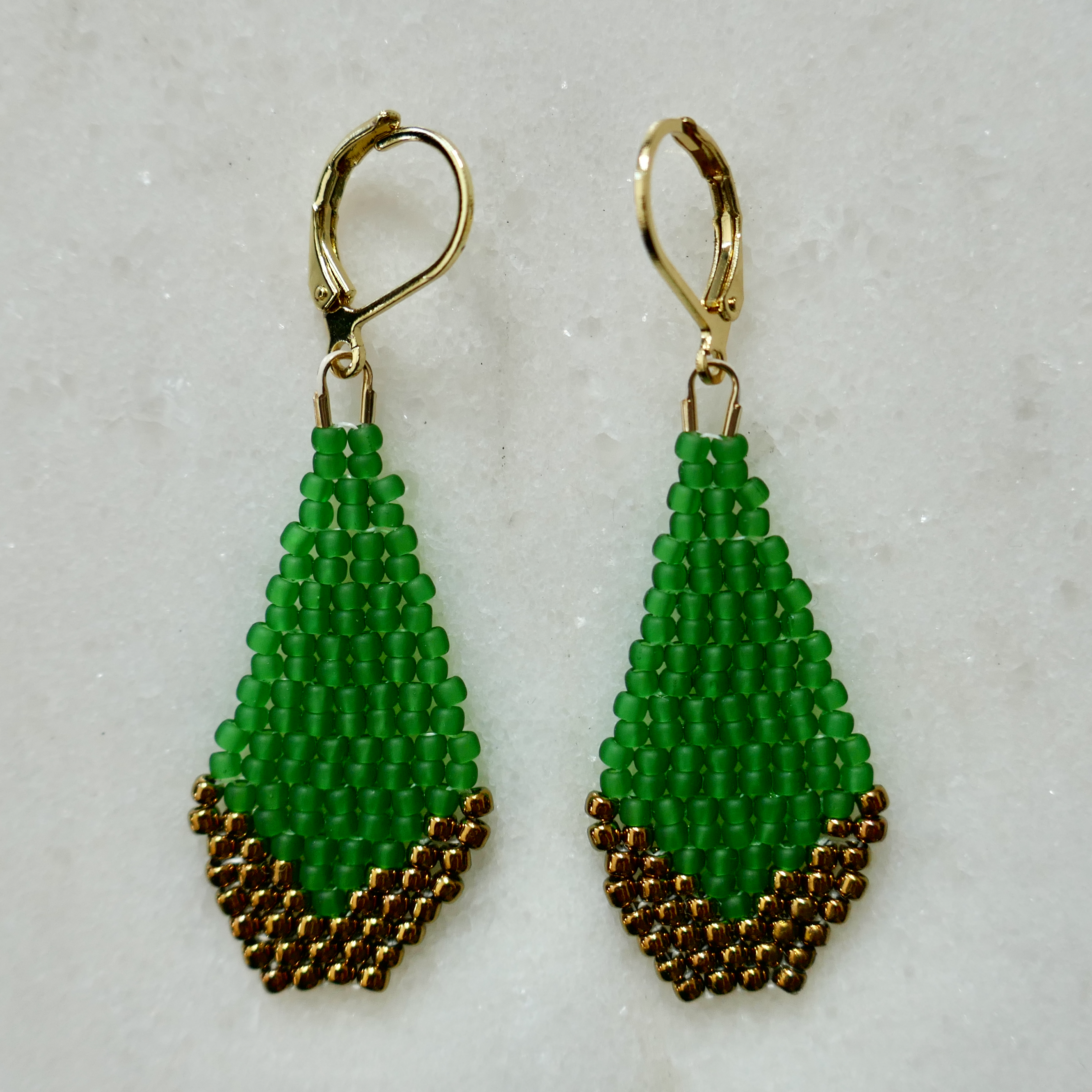 Bottle Green & Bronze - Glass Bead Earrings - Small