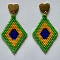 Brasileira! - Glass Micro Bead Diamond-Shaped Earrings - Small Mint Green Gold Heart Studs
