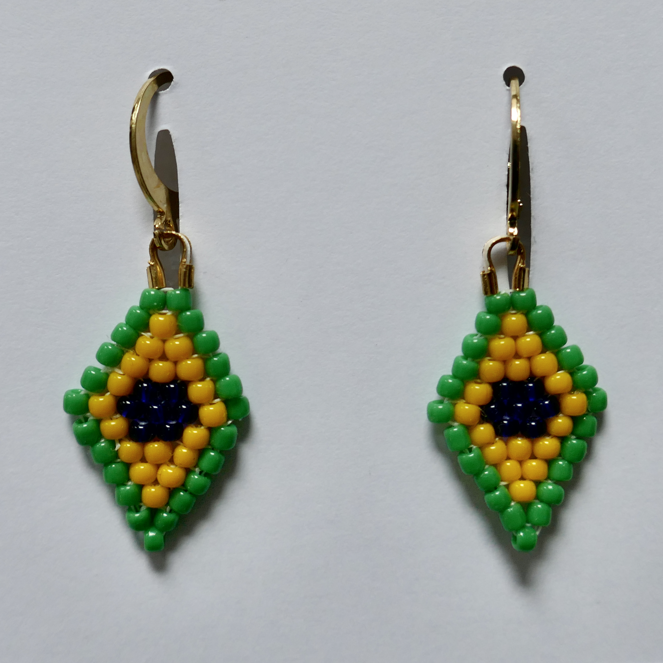 Brasileira! - Glass Bead Diamond-Shaped Earrings - Tiny Opaque Mint Green