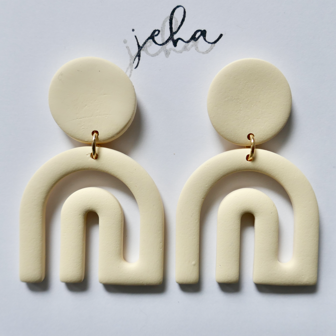 Ivory Abstract Arch - Polymer Clay Dangle Earrings