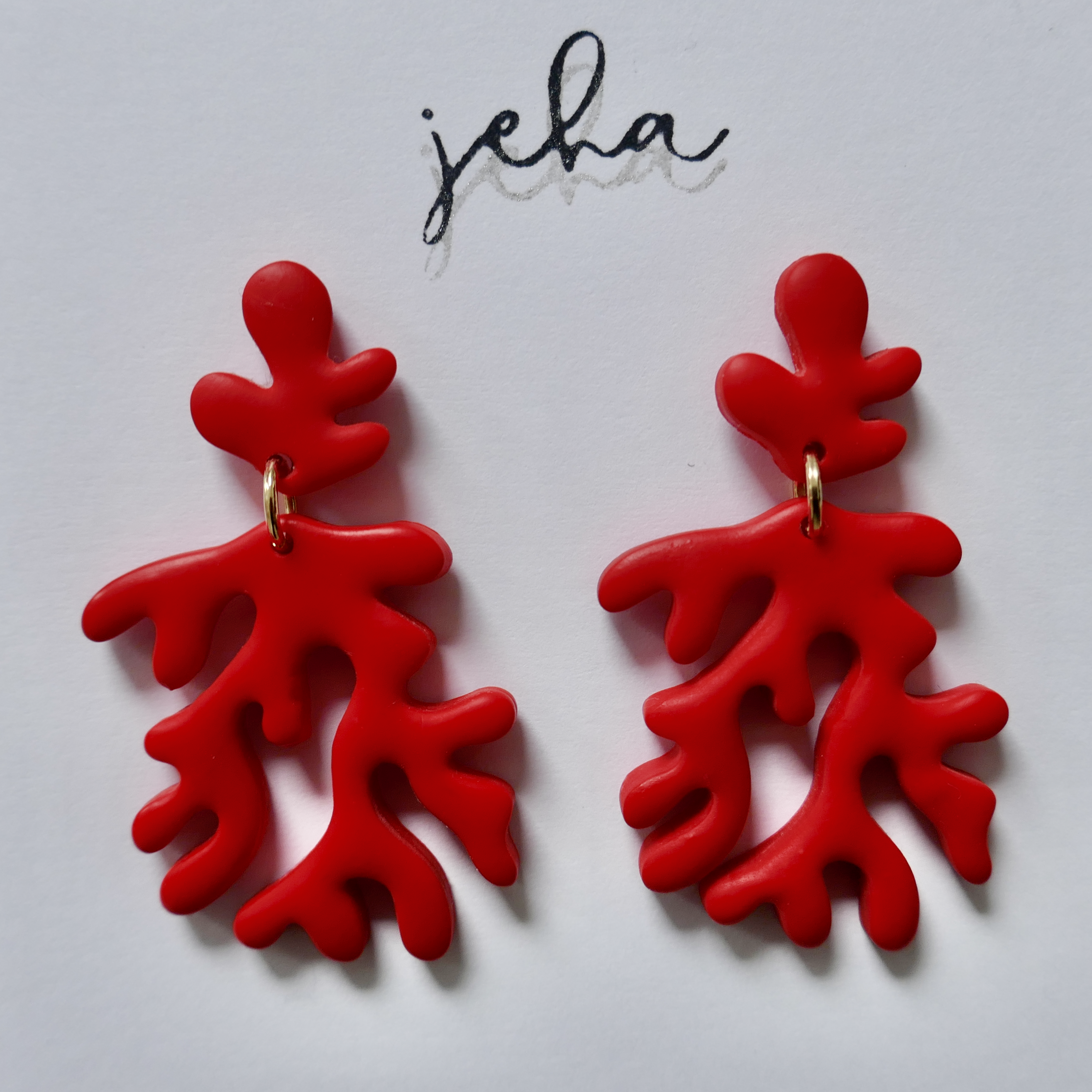 Red Coral - Polymer Clay Dangle Earrings