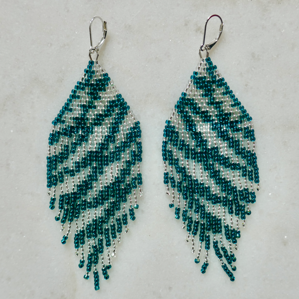 Teal Tiger - Glass Bead Earrings - Large