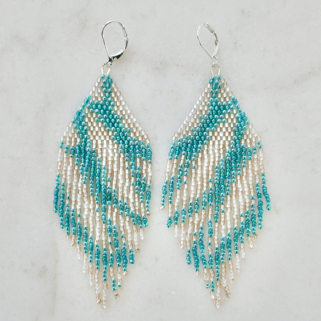 Aqua Sand Bars - Glass Bead Earrings - Large