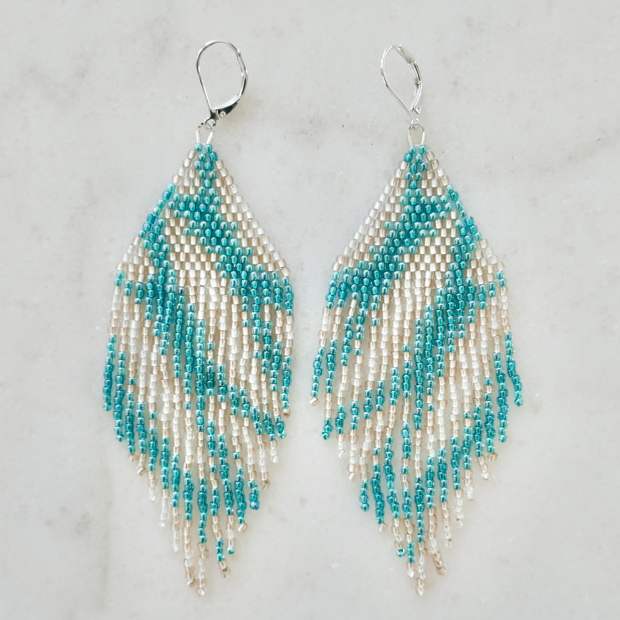 Aqua Sand Bars - Glass Bead Earrings - Large
