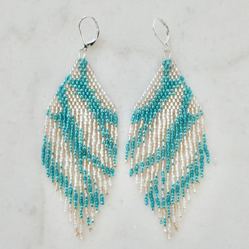 Aqua Sand Bars - Glass Bead Earrings - Large