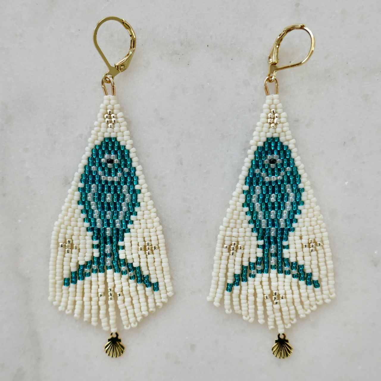 Marine Dream Tuna - Tasselled Glass Micro Bead Earrings - Medium
