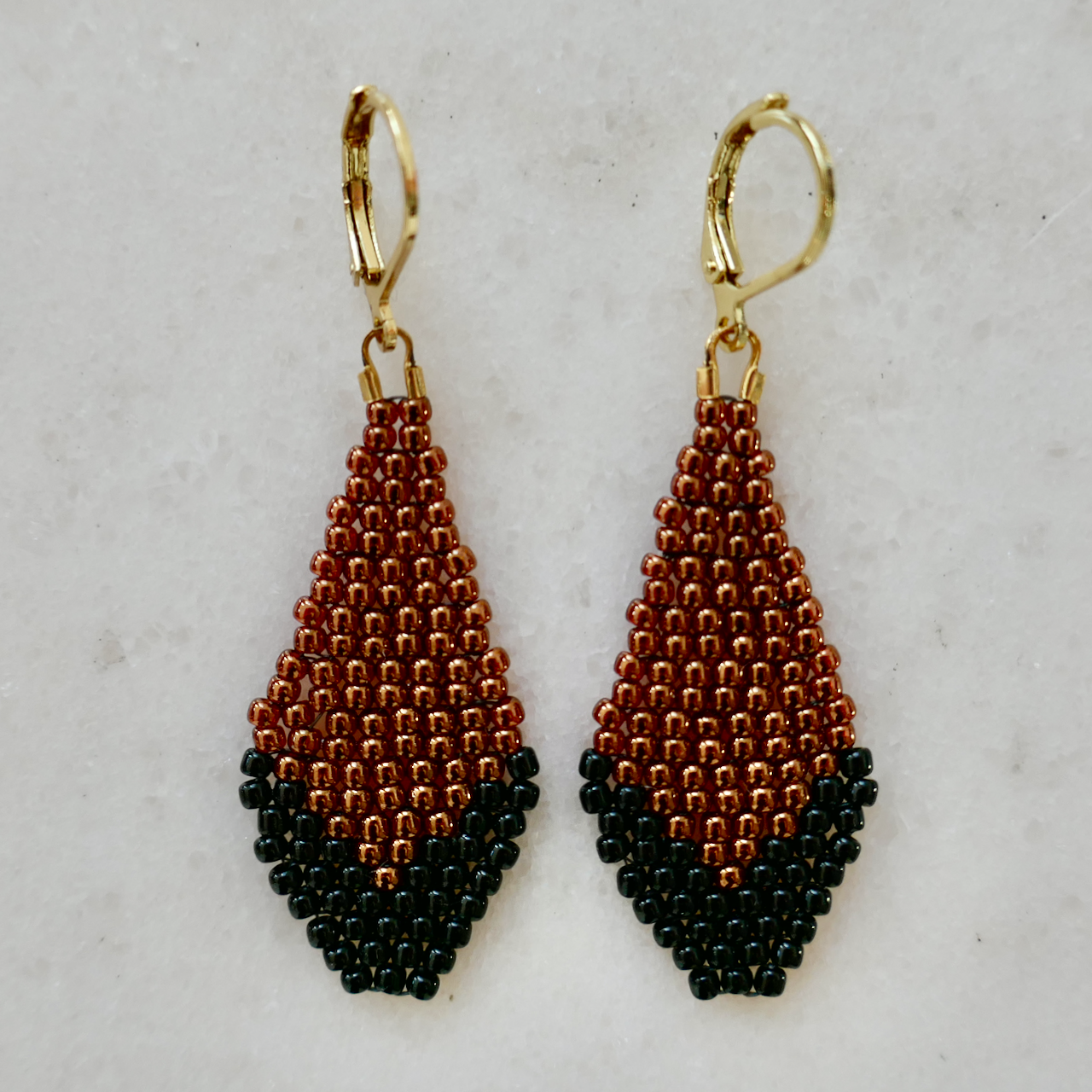 Black & Bronze - Glass Bead Earrings - Small