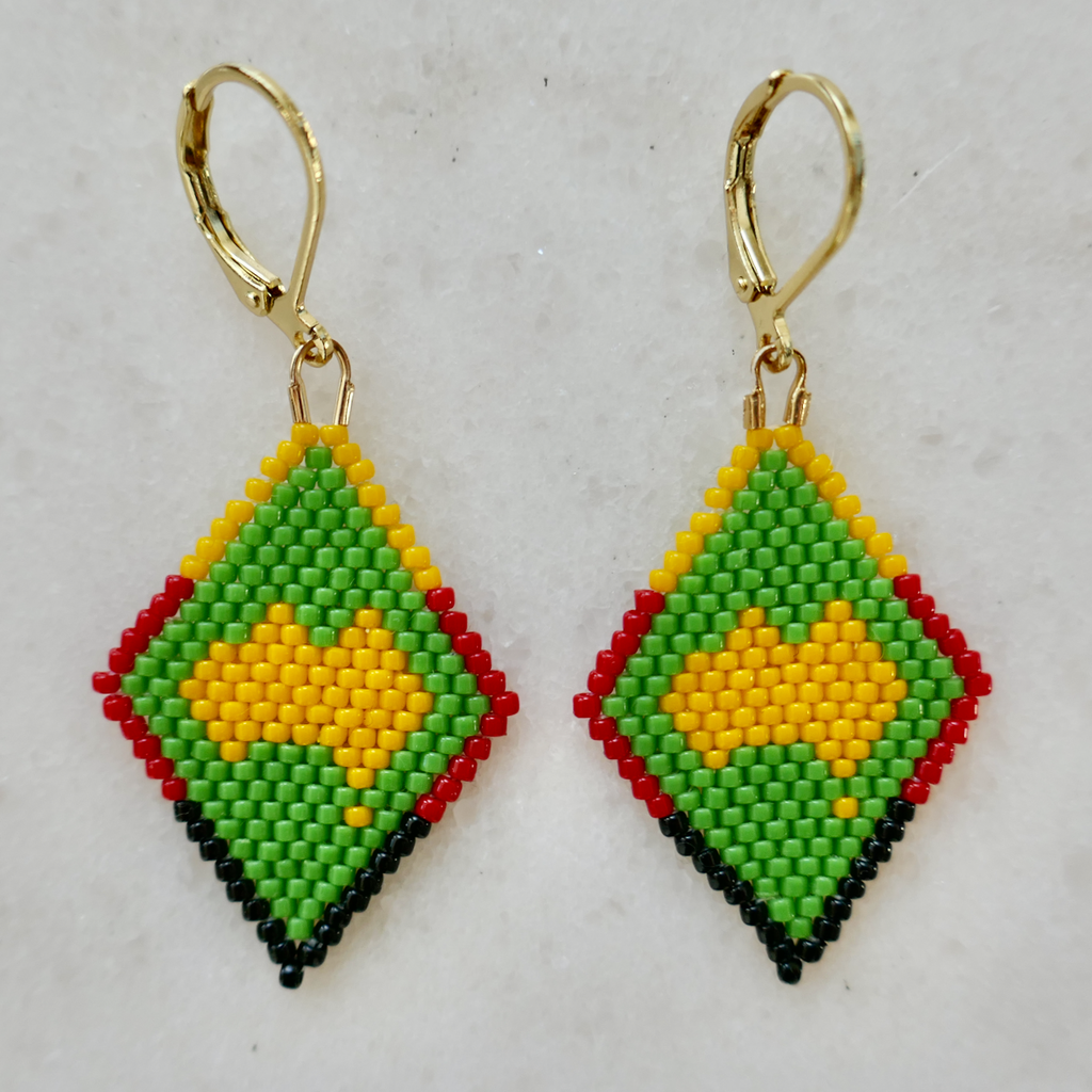 Go Australia! - Glass Micro Bead Diamond-Shaped Earrings - Small