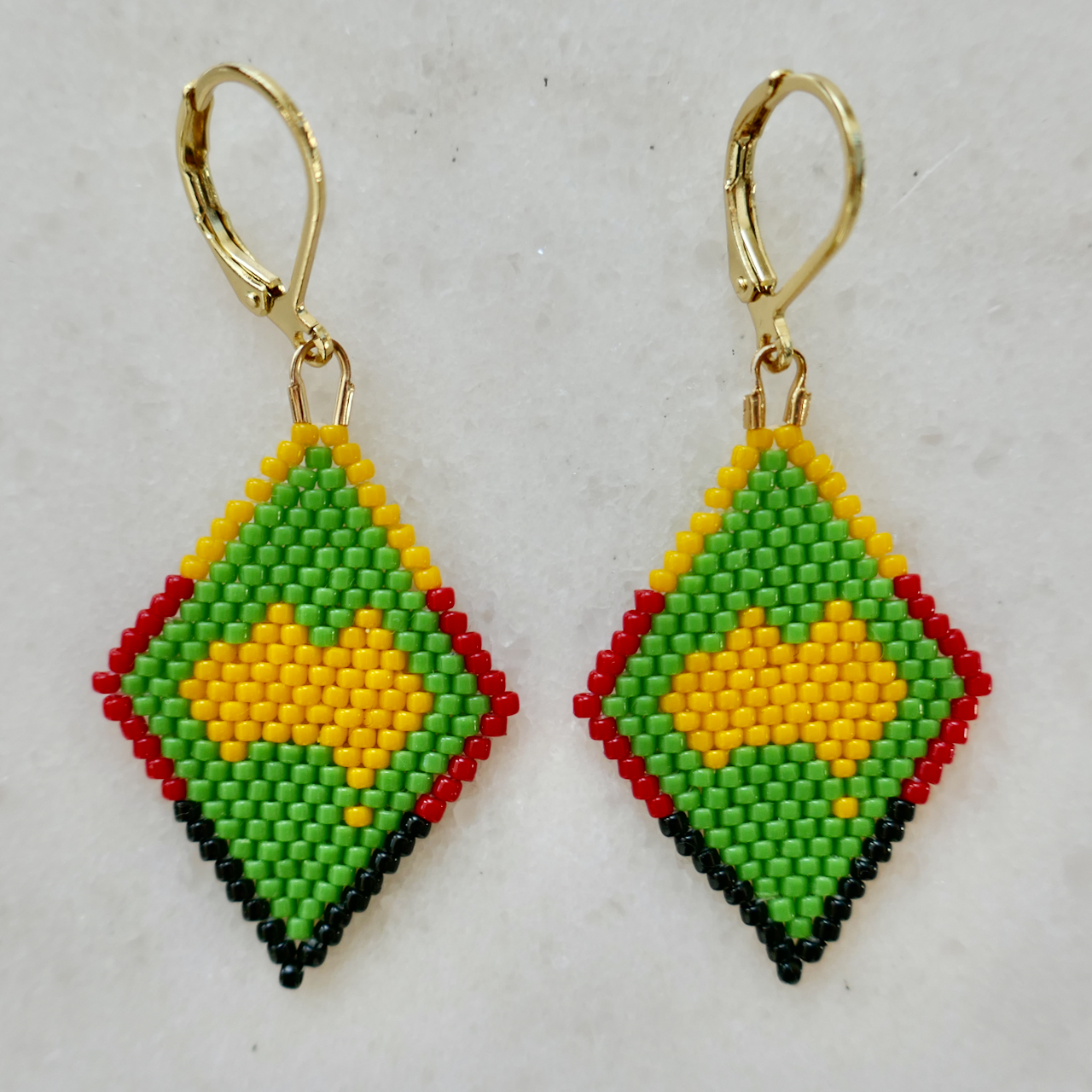 Go Australia! - Glass Micro Bead Diamond-Shaped Earrings - Small