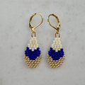 Bright Spot Navy, White & Light Gold - Glass Bead Teardrop-Shaped Earrings - Tiny