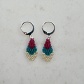 Bright Spark Dragonfruit, Teal & Light Gold - Micro Glass Bead Teardrop-Shaped Earrings - Tiny