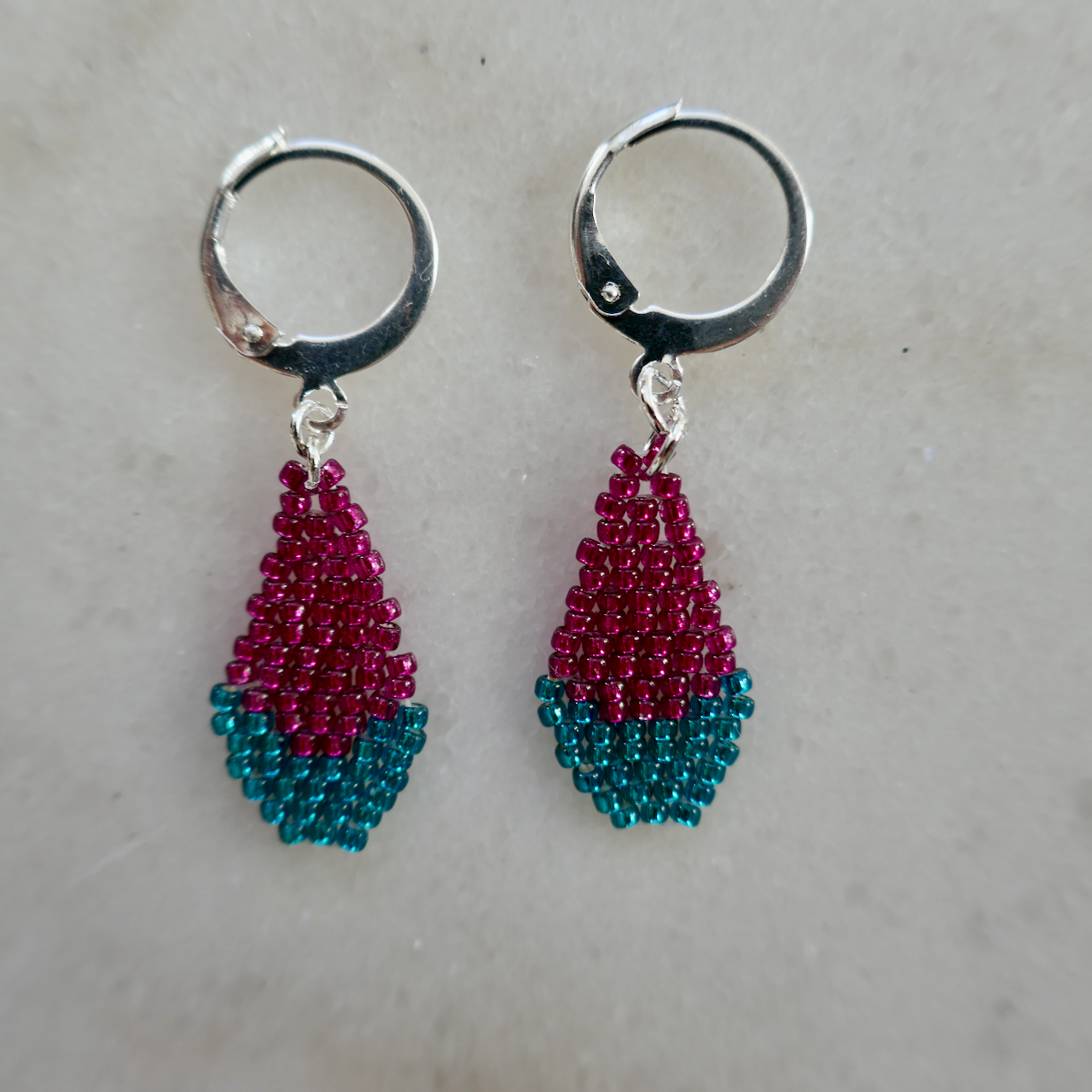 Bright Spark Dragonfruit & Teal - Micro Glass Bead Teardrop-Shaped Earrings - Tiny