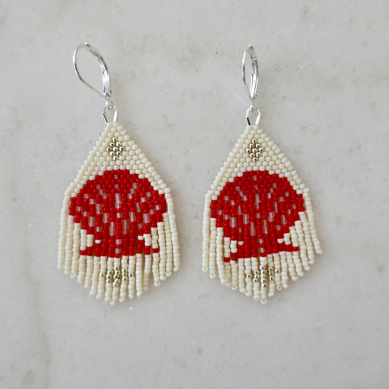 Marine Dream Scallop - Tasselled Glass Bead Earrings - Medium