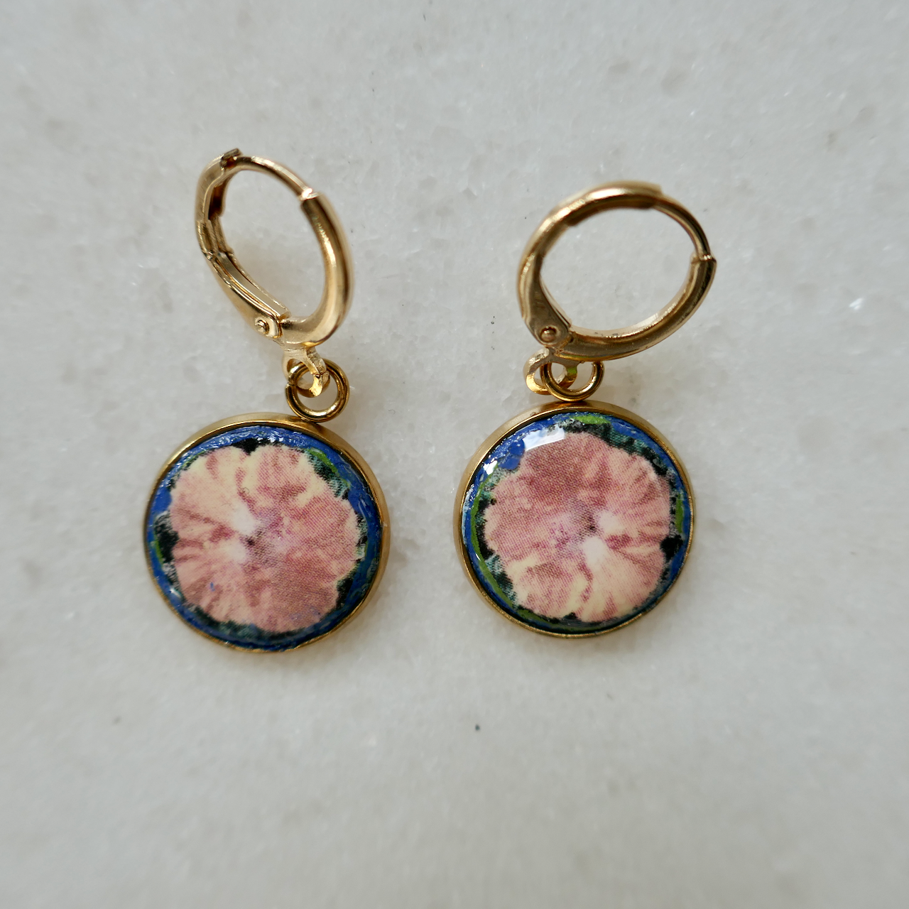 Yellow Hibiscus - Bezel Dangle Earrings
