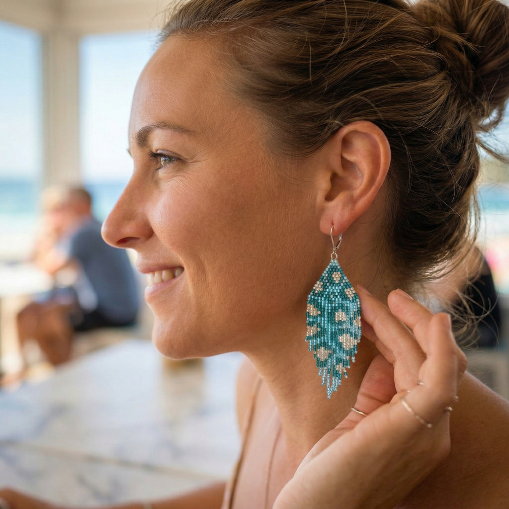 Aquamarine Animalia - Glass Bead Earrings - Medium