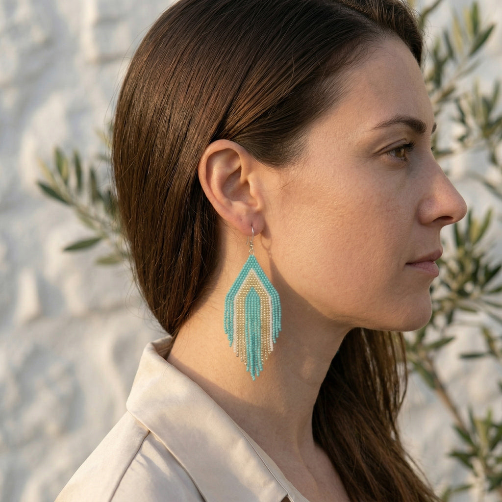 Cool Water & Soft Sand - Glass Bead Earrings - Large