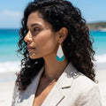 Turquoise & White - Glass Bead Earrings - Large