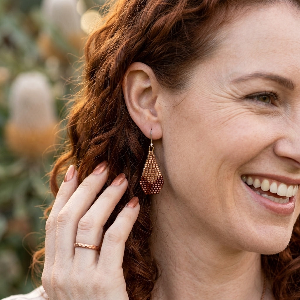 Rose Gold & Golden Garnet - Glass Bead Earrings - Small