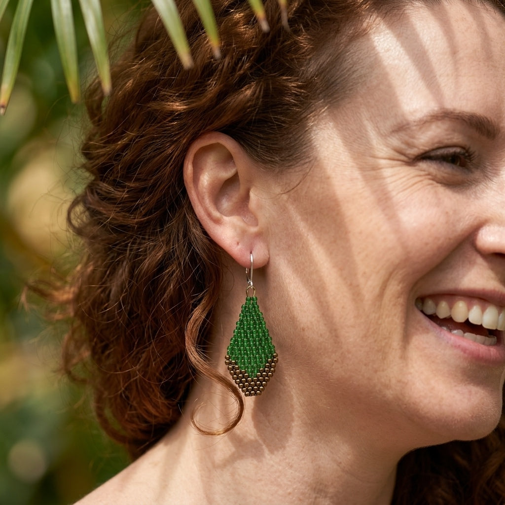 Green & Bronze - Glass Bead Earrings - Small SAMPLES & SECONDS SALE