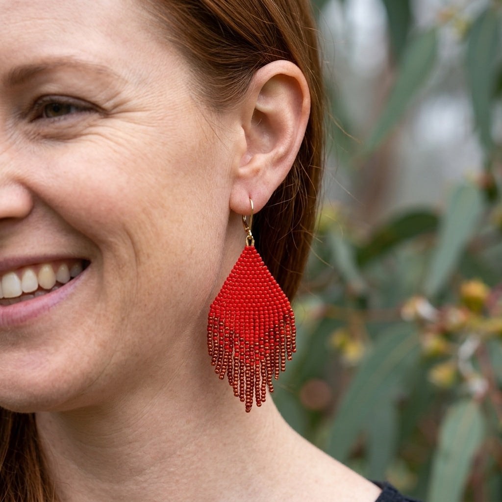 Crimson Cascade - Glass Bead Earrings - Medium
