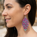 Turquoise & Berry Animalia - Glass Micro Bead Earrings - Large