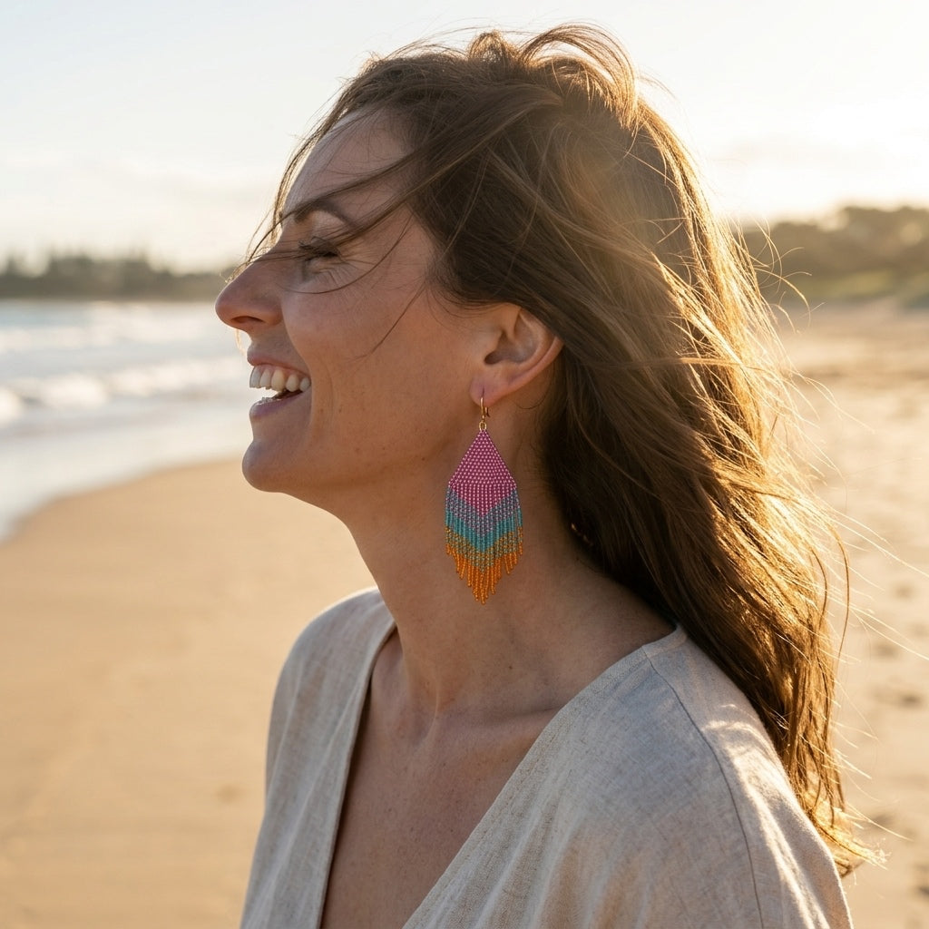 Beach Berry Sunset - Glass Bead Earrings - Large